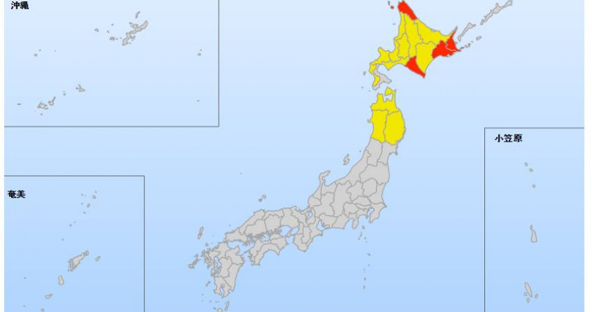 日本北部、東北部已經出現暴風雪警報。（圖／翻攝自日本氣象廳）