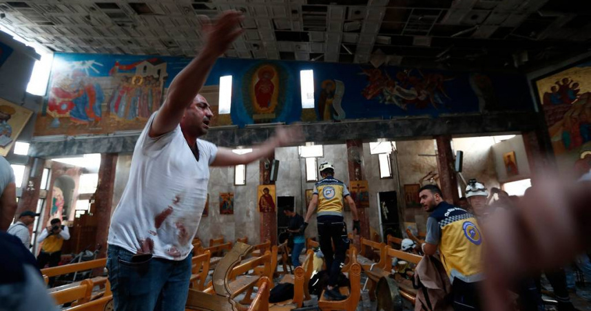 敘利亞大馬士革教堂遭IS發動自殺炸彈攻擊。（圖／達志／美聯社）