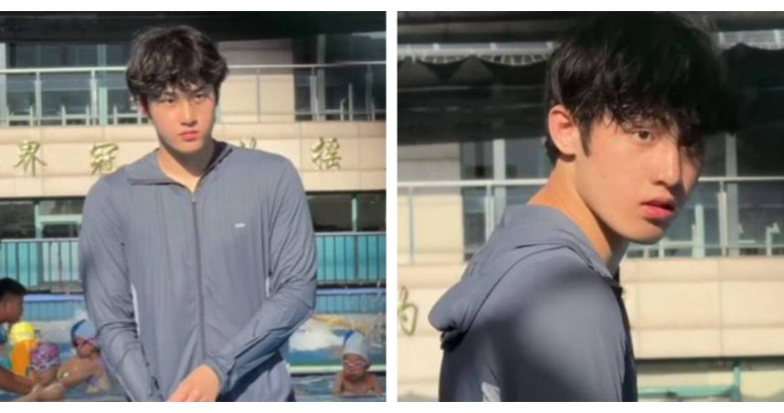 杭州泳池因帥氣教練爆紅，不少媽媽搶著親送孩子上課，手機鏡頭都對準教練。（圖／翻攝自微博）