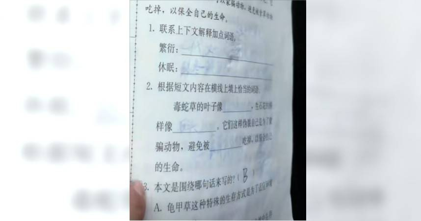 大陸江蘇省一名學生近日用可擦筆寫暑假作業，竟因天熱字跡全「消失」了。（圖／翻攝自微博）