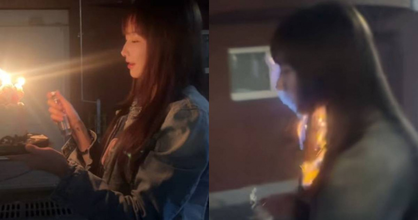 大陸女演員王添羽模仿網路流行的「生日噴火拍照法」發生意外，導致下巴及頸部燒傷。（圖／翻攝自微博）