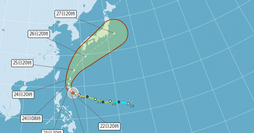 中央氣象署最新資料顯示，米克拉已於今（22日）晚間8時升級為強烈颱風。（圖／氣象署）