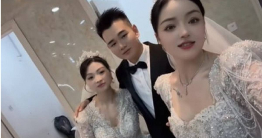中國貴州畢節一名男子，在網路上發出婚紗照，宣布將要在19號舉行3人婚禮，引發熱議。（圖／抖音）