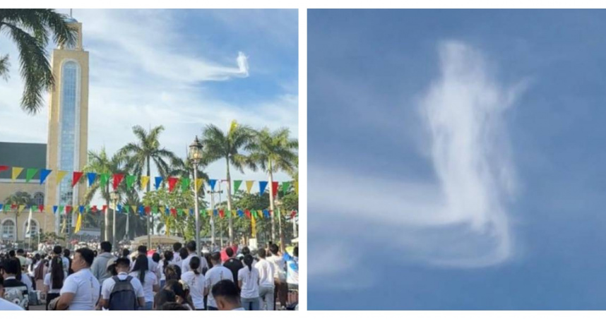 納加市聖母聖殿上空驚現形似耶穌的雲彩，引發大批信眾關注。（圖／翻攝自X）