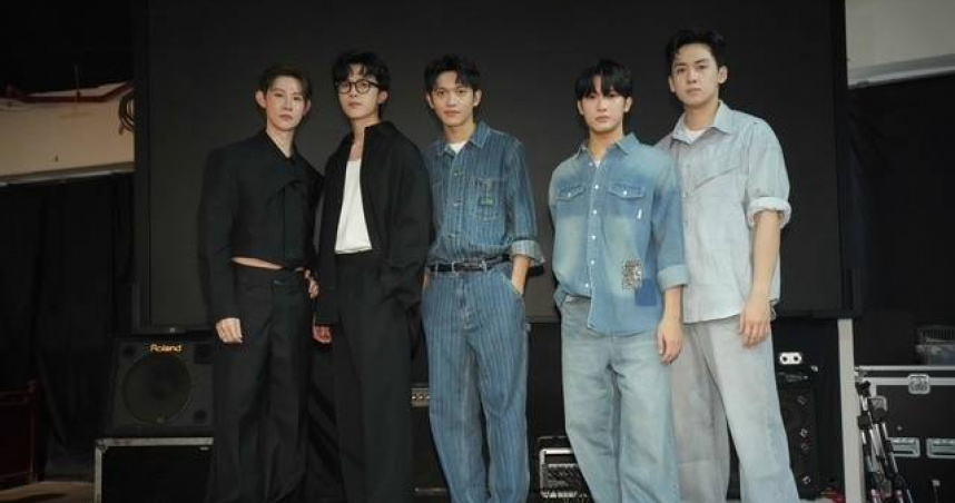 夏和熙（左起）、 Matthew幸卓輝、 林輝瑝、紀成澔、葛兆恩出席粉絲見面會。（圖/三立）