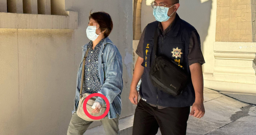 梅女昨日為勸阻衝突左手遭丈夫陳嫌劃傷，今現身未多做回應。（圖／沈建邦攝）