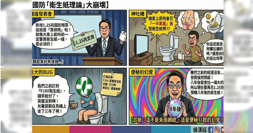 侯漢廷表示，誰家上廁所，會花1／3到1／2的家產去買衛生紙。（圖／取自侯漢廷臉書）
