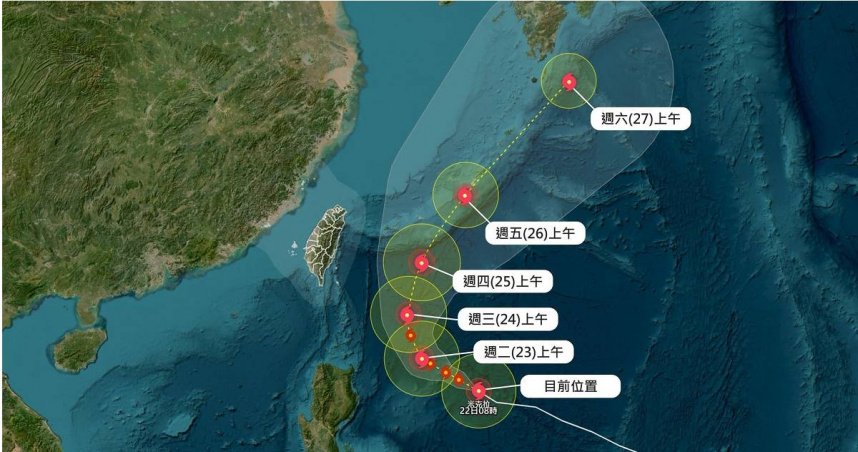 氣象粉專示警，米克拉持續增強中，預計今夜至明（23日）上午達到巔峰狀態，將挑戰強烈颱風規模。（圖／翻攝自Facebook／台灣颱風論壇｜天氣特急）