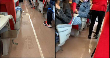 影/台北往台東普悠瑪車廂漏水+積水 民眾錄影投訴批離譜