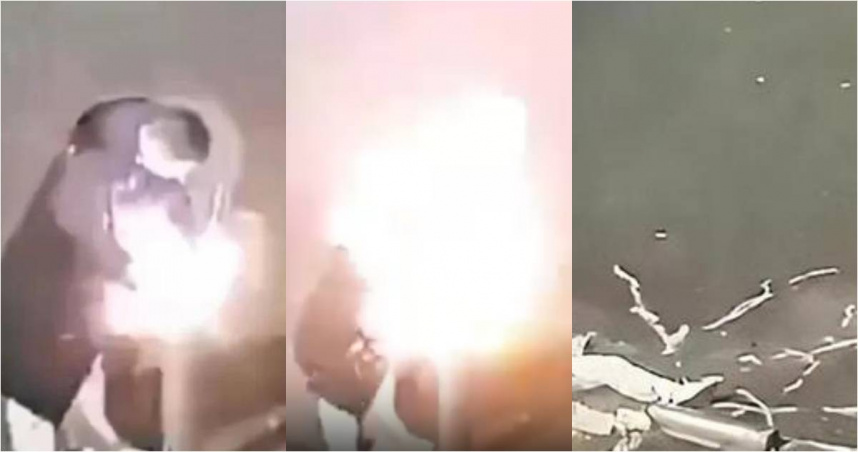 跨年期間，中國安徽合肥一名男子在酒後點燃煙火，疑似因「點錯引線」導致足以噴上160米高空的強力煙火貼面爆炸，最終不幸身亡。（圖／翻攝微博）