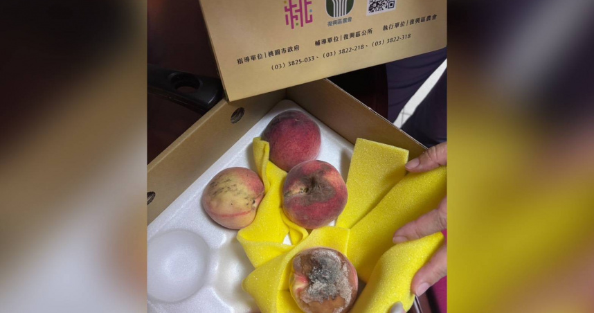 有民眾在拉拉山買了兩盒水蜜桃，裡面竟只有一顆能吃，還有一顆幾乎腐爛的水蜜桃。（圖／翻攝自Threads）