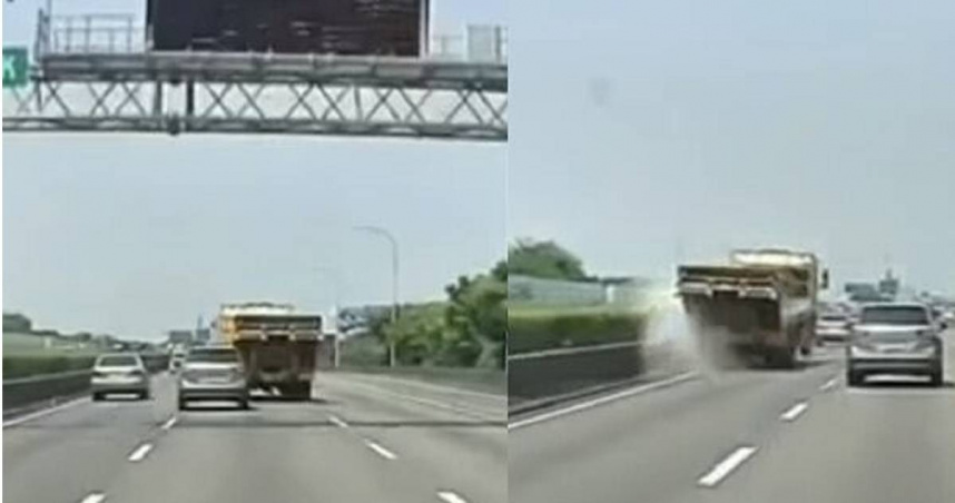 拖吊車右轉燈卻狂切左道撞分隔島。（圖 ／翻攝畫面）