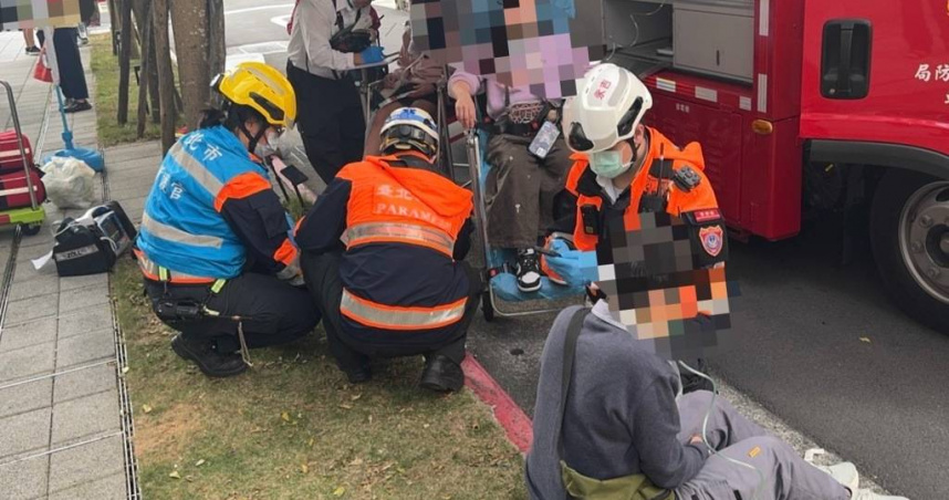 台北辦公大樓百人試吃變驚魂，一氧化碳瀰漫6人送醫。（圖 ／翻攝畫面）