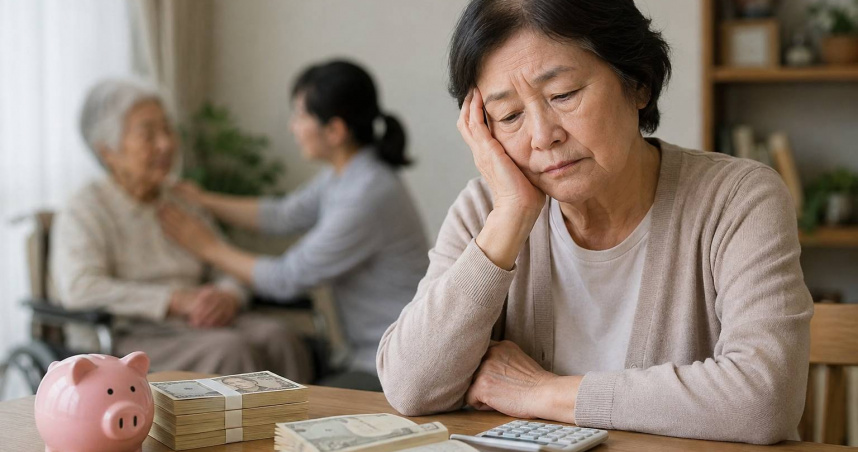 日本68歲婦人田中悅子（化名）與丈夫省吃儉用40多年，退休時累積約5600萬日圓資產，卻因母親需要長期照護無法實現旅行夢。（示意圖／AI生成）