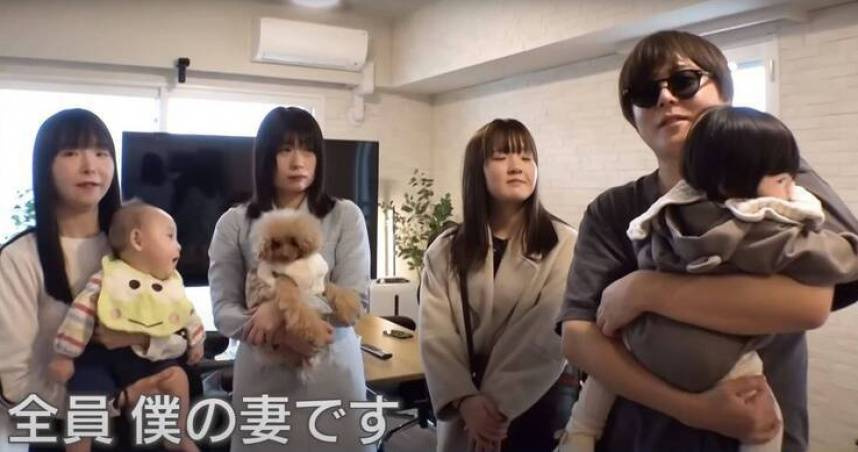 過去以一夫多妻家庭生活為主題走紅的渡部龍太，曾與多名女性與子女共同生活。（圖／翻攝自ABEMA Prime YT）