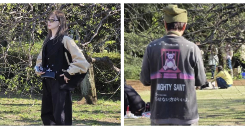 王心凌低調現身新宿御苑賞櫻，網友拍下張棟樑背影，同行身分曝光。（圖／翻攝自小紅書）