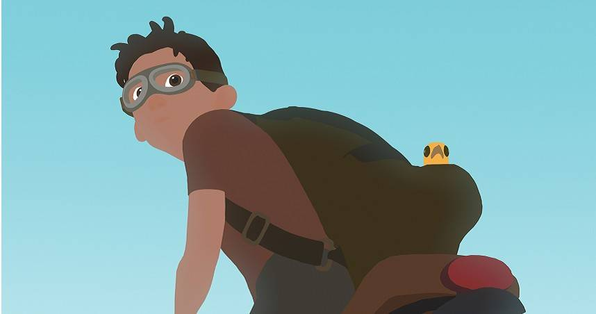 《衝出迷境》全片無台詞描寫背著降落傘的少年在一處陌生的島嶼上醒來，踏上冒險及心靈之旅。（圖／光年映畫提供）