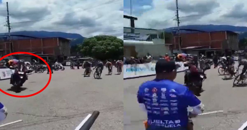 一輛警用機車突然駛入跑道，導致5人受傷，其中有3名是參賽選手。（圖／翻攝自X／@kantinu）