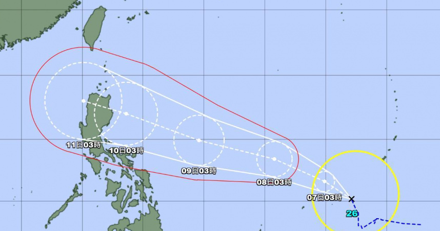 日本氣象廳預估鳳凰颱風路徑。（圖／翻攝臉書／台灣颱風論壇｜天氣特急）