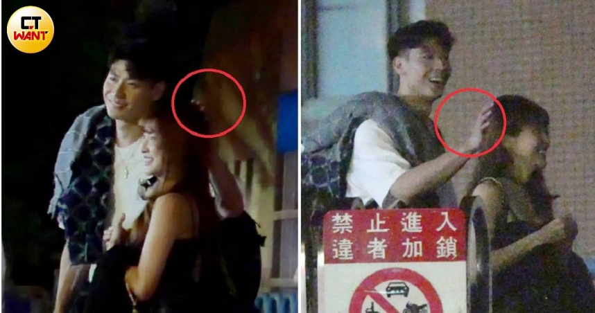 9月25日晚10點，馮晨軒與孟潔有說有笑，兩人臉上都藏不住笑意，馮晨軒還充滿愛意撫摸孟潔的頭。（圖／CTWANT）