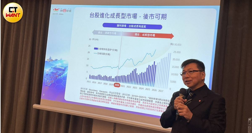 投信業於2025年積極推出主動式ETF搶市，圖為群益基金經理人陳朝政。（圖／李蕙璇攝）