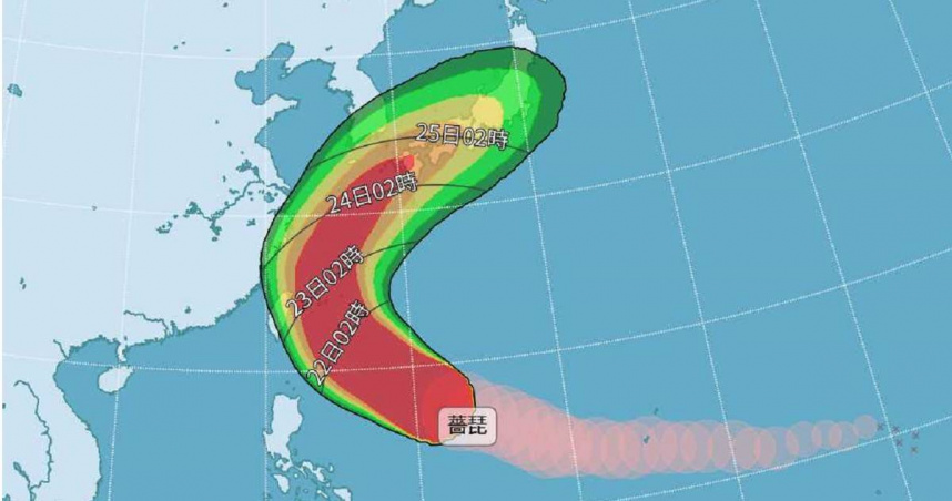 颱風薔琵22日逐漸北轉。（圖／中央氣象署提供）