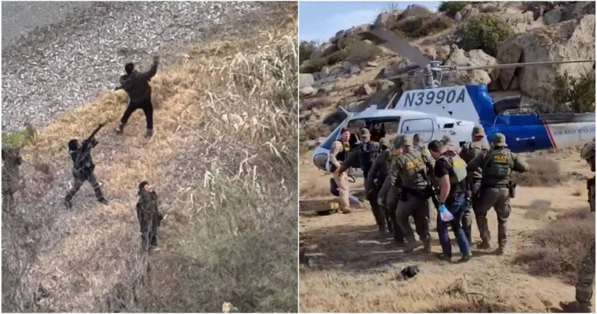 27日下午，一群墨西哥非法移民在試圖穿越美墨邊境時，被美國邊境巡邏隊發現，雙方隨即發生交火，但無人傷亡。（圖／翻攝X）