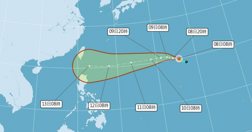 「楊柳」颱風下週三最接近台灣。（圖／中央氣象署）