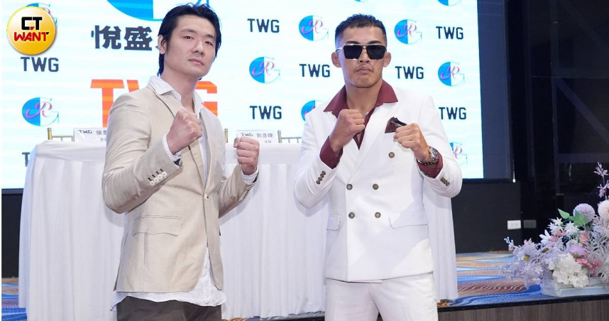 「台灣燒打雞」韓森（右）和金鋼刀張景雄，一同出席記者會。（圖／常朝貴攝）