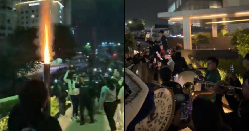 墨西哥球迷半夜在飯店外放煙火和音樂，干擾英格蘭備戰。（圖／翻攝X）