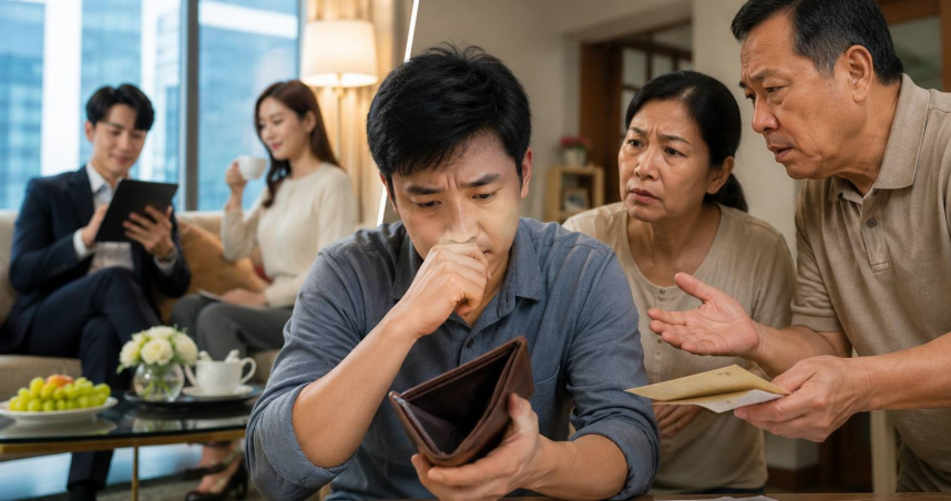 原PO發現，不少年薪不到70萬元的上班族每月仍須拿出部分收入給父母，與高薪朋友形成反差。（示意圖／AI生成）