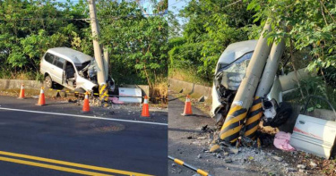 彰化廂型車自撞!電桿狠卡引擎室 駕駛遭煞車踏板「刺穿小腿」慘死