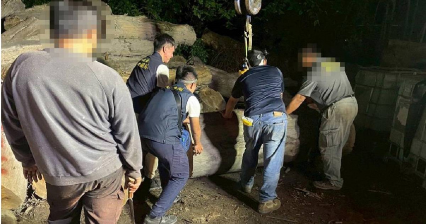 檢警在收贓木材加工廠內查扣6萬多公斤國有珍貴林木。（圖／中檢提供）