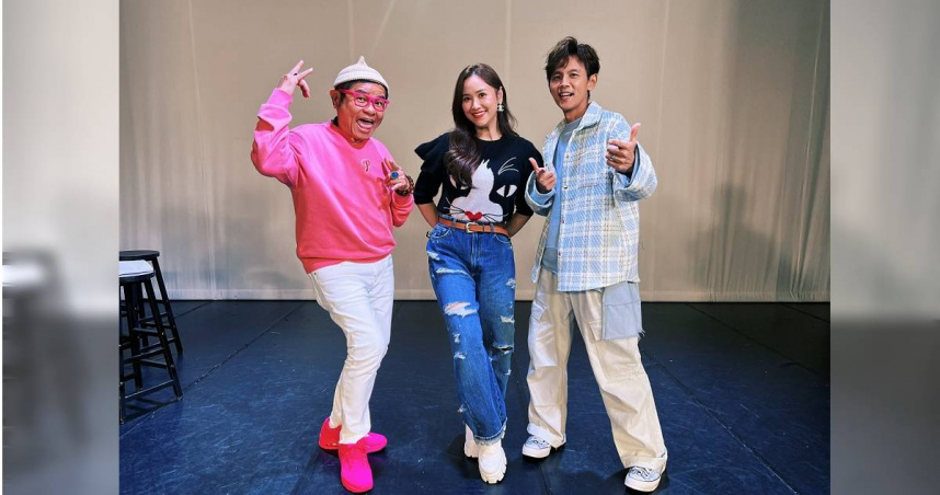 許效舜（左起）、 吳姍儒、阿翔前進醒吾科技大學錄影。（圖／公視台語台提供）