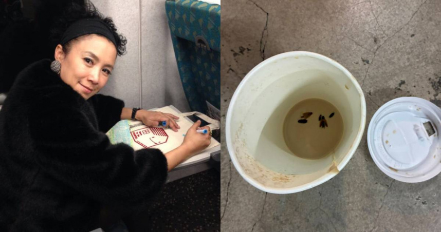 謝麗金喝隔夜咖啡喝到蟑螂。（圖／翻攝臉書／謝麗金）