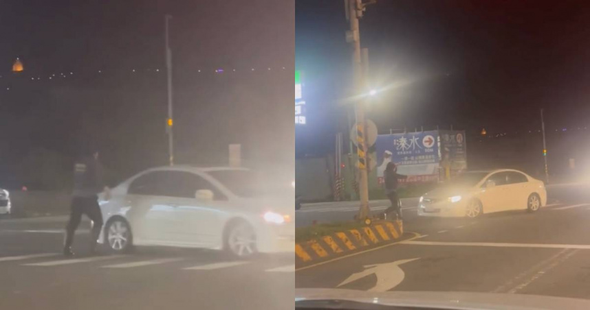 翁男昨晚在金山區持刀隨機攻擊路過車輛。（圖／翻攝Threads／＠karrennhu）