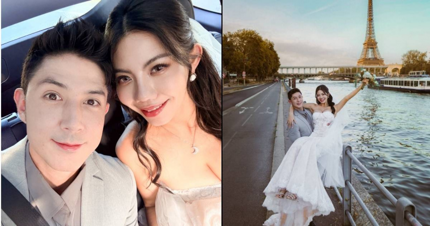 田舞陽在社群宣布結婚喜訊，並曬出與愛妻Anita在法國巴黎拍的絕美婚紗，獲得眾人祝福。（圖／翻攝自舞陽臉書）