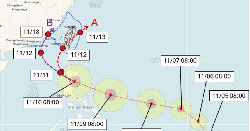 氣象專家表示，準鳳凰預計下週抵達菲律賓呂宋島附近，未來路徑取決於高壓減弱速度。（圖／翻攝自臉書，天氣職人-吳聖宇）