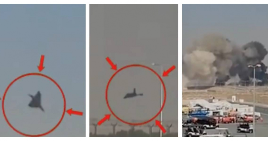 印度『光輝』戰機在杜拜航展表演時不幸墜毀，現場濃煙直竄。（圖／翻攝自NDTV網頁）