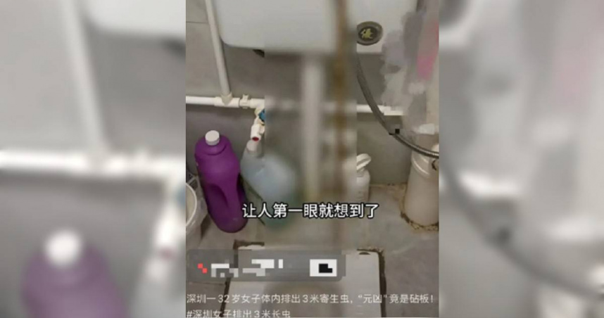 張姓女子就醫後，經檢查確診感染牛帶絛蟲，排出長達3公尺寄生蟲。（圖／翻攝自深圳晚報）