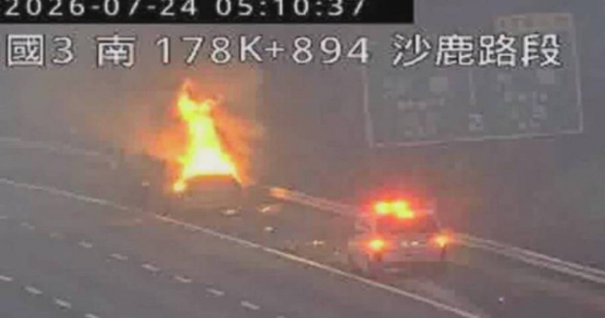 國3北向沙鹿段火燒車　駕駛逃生不及慘成焦屍