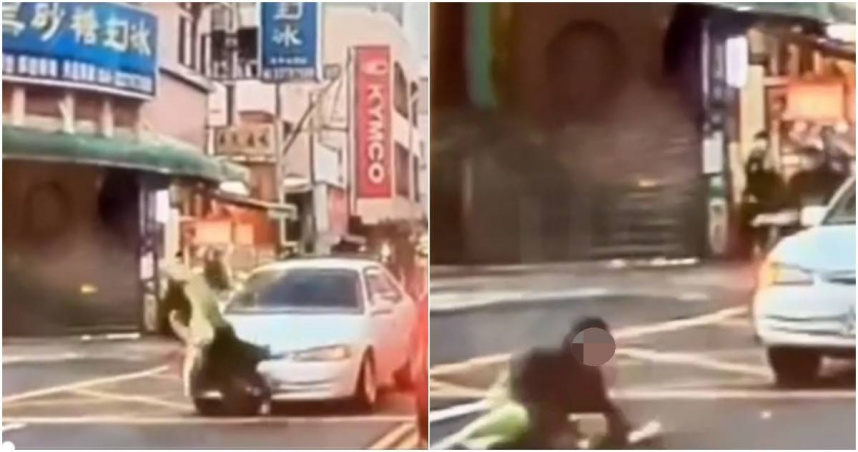 台中市太平區發生一起驚險意外，一名年僅11歲的李姓男童昨（23日）傍晚突從馬路旁竄出，當場遭一輛白色轎車撞飛，所幸男童僅擦挫傷並無大礙。（圖／翻攝自社會事新聞影音）