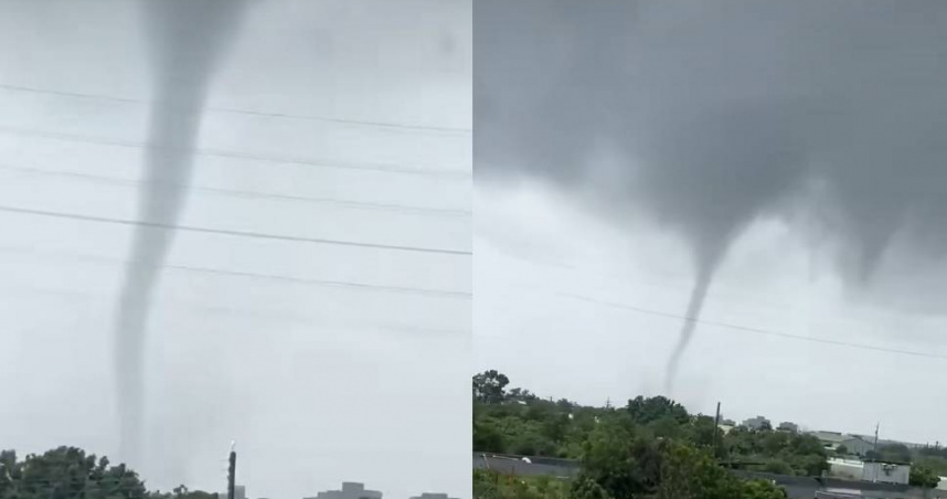 屏東縣萬丹鄉天空出現疑似龍捲風的狀況。（圖／翻攝自臉書／屏東小鎮資訊）