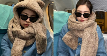 BLACKPINK Jennie戴上毛絨絨小熊圍巾登機!保證空姐看了也直呼這未免太可愛了吧>///