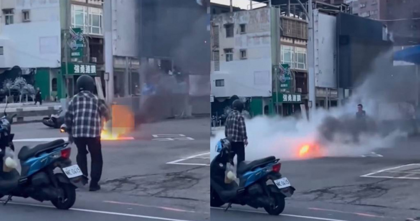 台中南區加油站門口發生自焚案件，傷者意識清醒，已送醫治療。（圖／翻攝爆料公社）