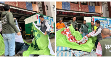 立委林俊憲真的「拆帆布救災」，百面競選帆布已陸續送往災區用於屋頂遮蔽。（圖／翻攝自臉書）