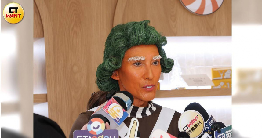 潘若迪出席巧克力專賣店活動，化身電影《旺卡》中的歐帕倫普人。（圖／楊澍攝）