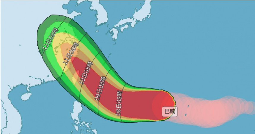 強颱巴威最新預測路徑。（圖／中央氣象署提供）