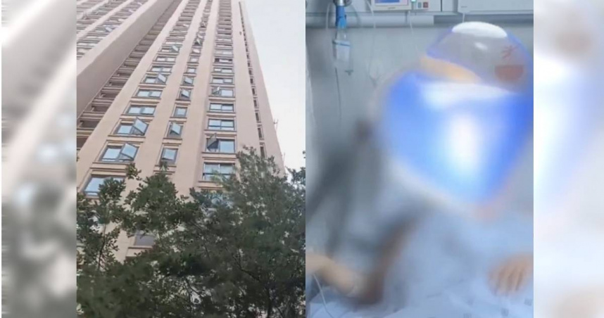 大陸浙江一名21歲女子與男友發生爭執，不慎從18樓墜落，所幸樓下有樹木緩衝，她昏迷一週後醒來，奇蹟保住一命。（圖／翻攝自微博／瀟湘晨報）