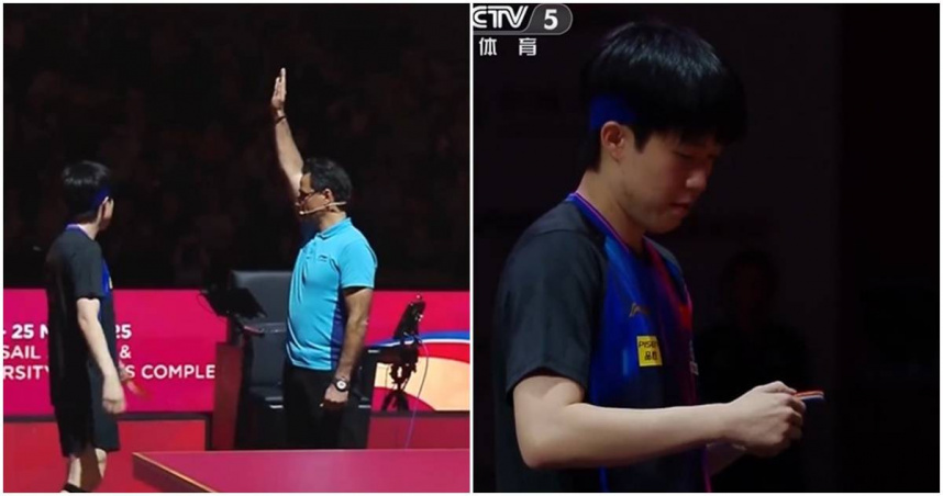 王楚欽球拍又出事。（圖／翻攝央視）